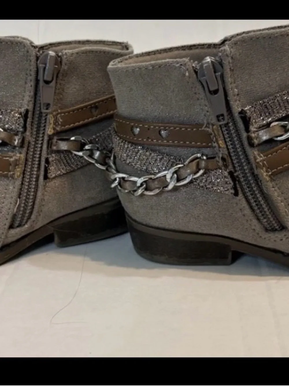 Crown Vintage Girls Gray Ankle Boots US 7M Zip closures